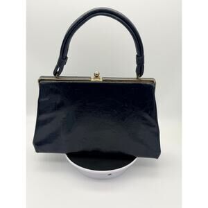 Vintage 1960s Dover Navy Patent Leather Handbag - Made in USA - MCM